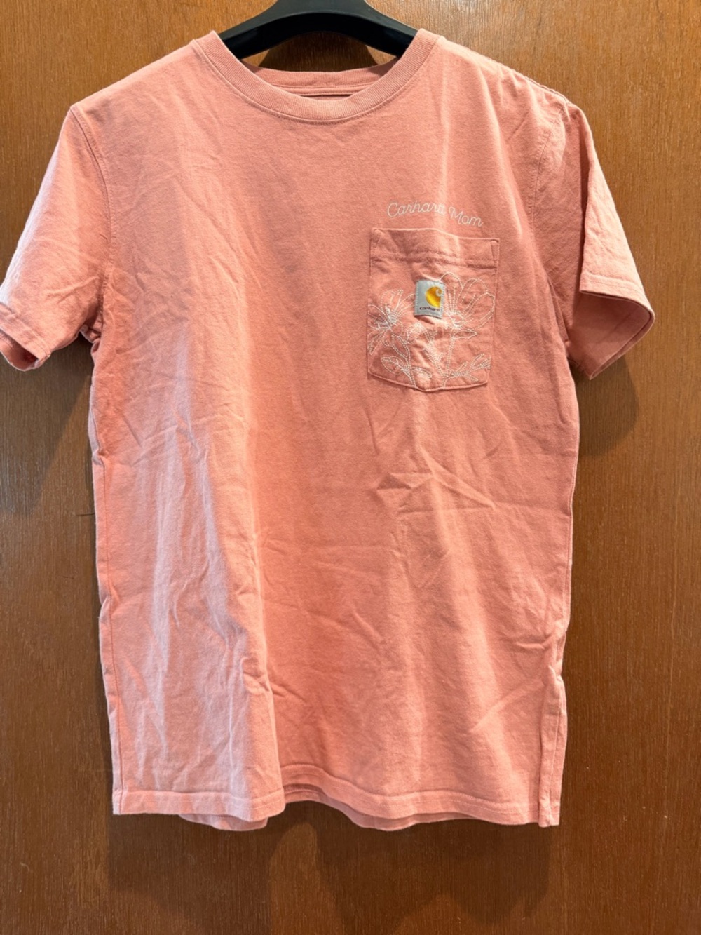 Carhartt Coral Pink Pocket Tee with Embroidered Detail